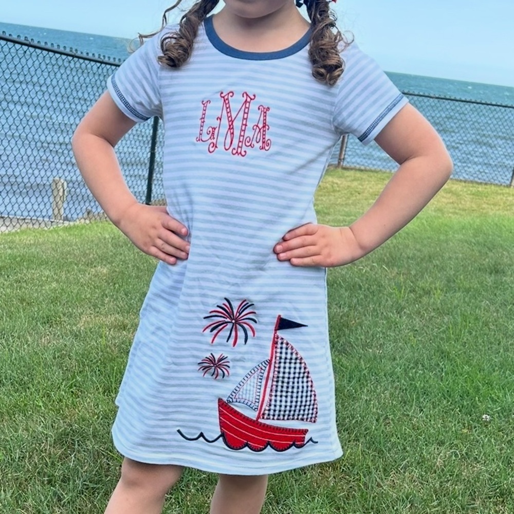 Striped Nautical Dress with Sailboat Design
